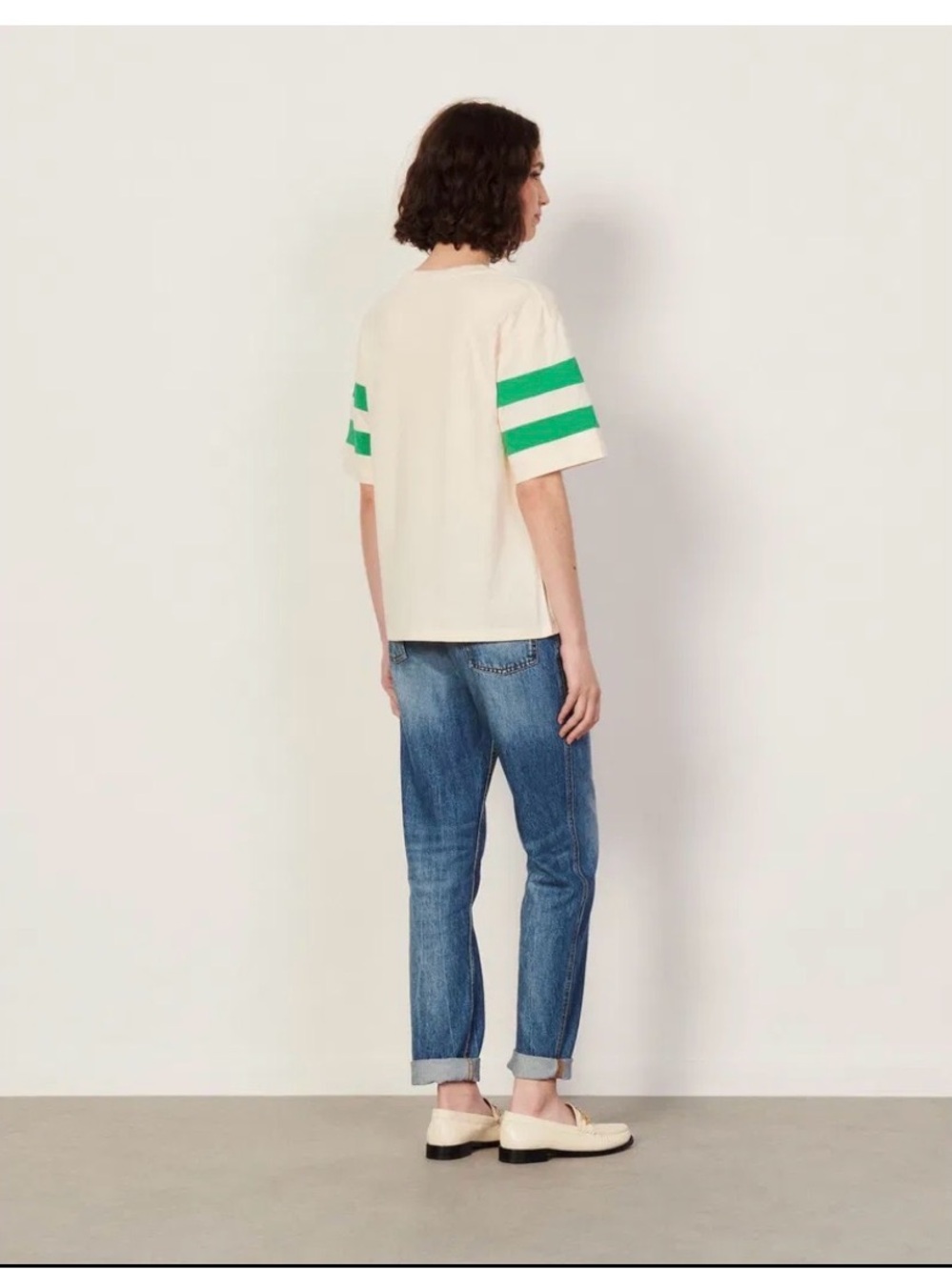 Sandro Cream Short Sleeve Tee with Green & Blue 1984 Graphic - Picture 6 of 15